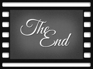 Een oud filmbeeld in zwart-wit met de woorden ‘The End’ 