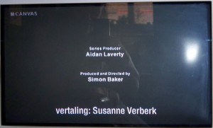 De aftiteling van een tv-programma met de tekst: 'vertaling: Susanne Verberk'